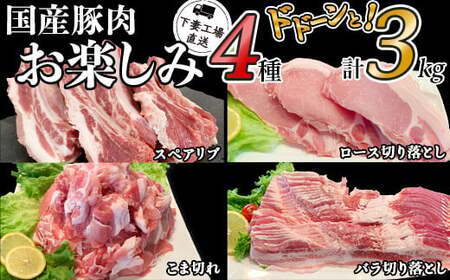 国産豚肉お楽しみ4種セット3kg(小分け真空包装)[下妻工場直送][ 国産 豚肉 豚肉 小分け 豚肉 セット 豚肉 人気 豚肉 4種 ]