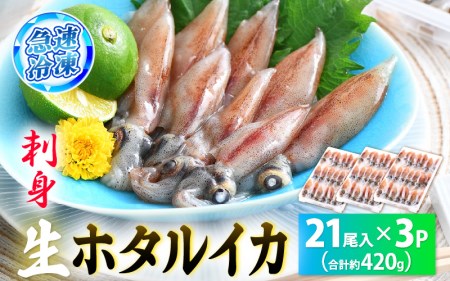 【TVで紹介！】 急速冷凍 生 ホタルイカ 21尾入 × 3パック 合計約420g（刺身・しゃぶしゃぶ用） 上品な甘みを存分にお楽しみください！ 小分け ほたるいか ホタルイカ [e15-a014]