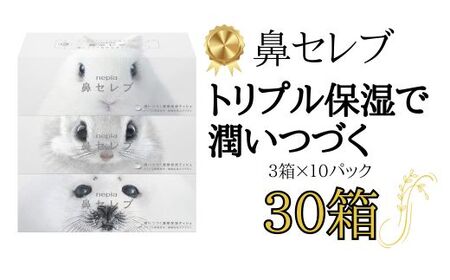 ネピア鼻セレブティシュ3箱×10パック　ネピア　鼻セレブ　ティッシュ　日用品　全国　発送　おすすめ　まとめ買い　大容量　箱ティッシュ　ボックスティッシュ　春日井市　花粉症　防災　備蓄　やわらかい　保湿　鼻痛くない